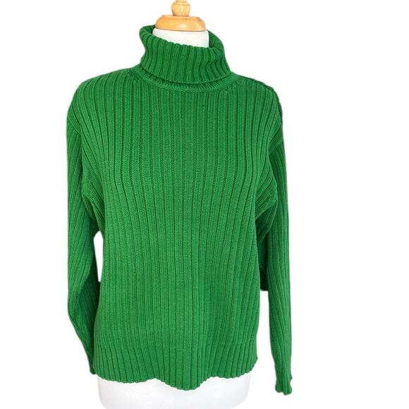 VTG J. Crew Turtleneck Sweater Ribbed Chunky Kelly Green Womens Size Small - Picture 1 of 9